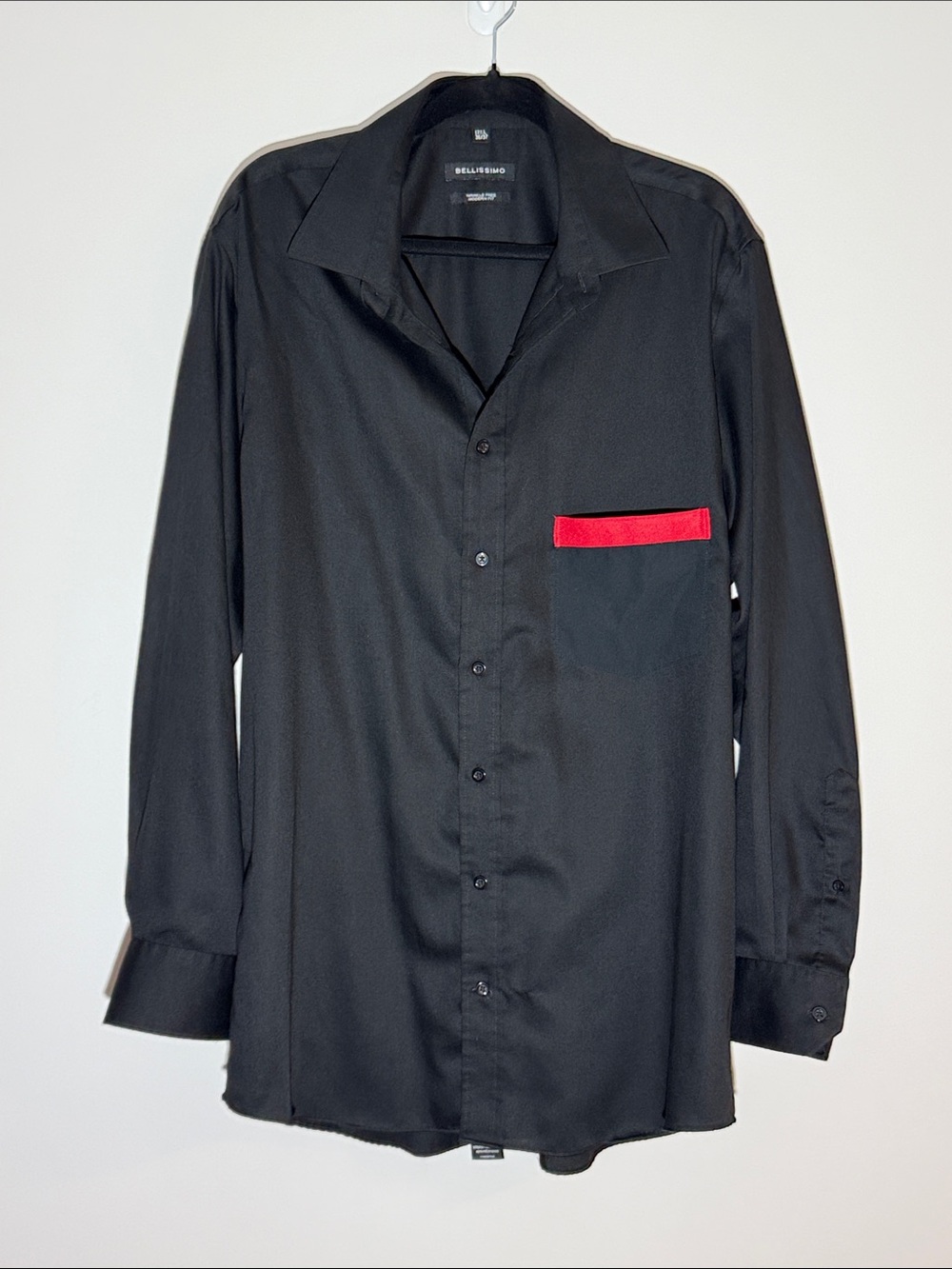 Bellissimo Men's Black Dress Shirt with Red Pocket Accent